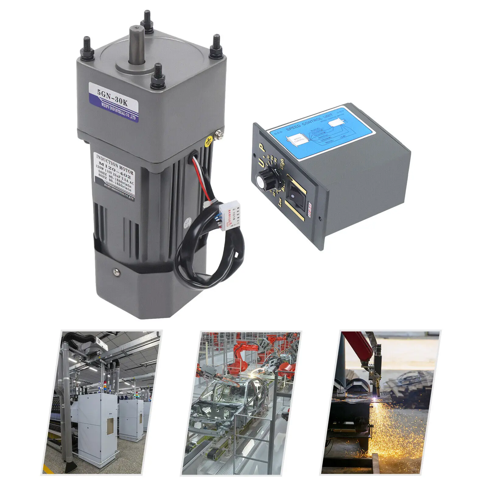 

120W Gear Motor, 110V Gear Motor, Electric Motor with 1: 30 Speed Controller M120-402 Model 45rpm Speed Gear Motor