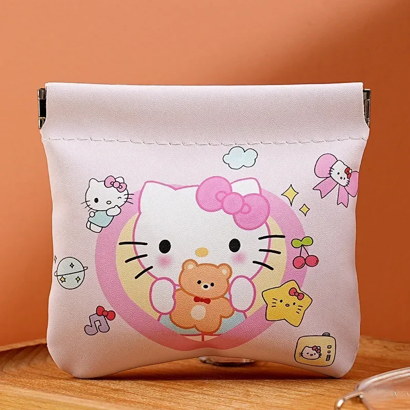 Sanrio Hello Kitty Shrapnel Automatic Closure Storage Bag Wired Headphones Data Cable Portable Mini Portable Digital Bag