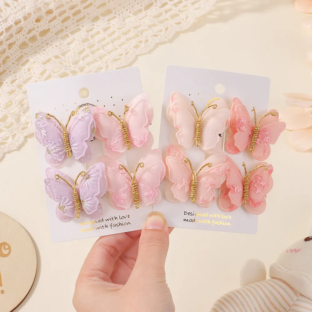 

4pcs/set Girl Double Butterfly Hair Clips Colorful Hair Clips Cute DIY Hairgrip Hat Hair Accessories Set