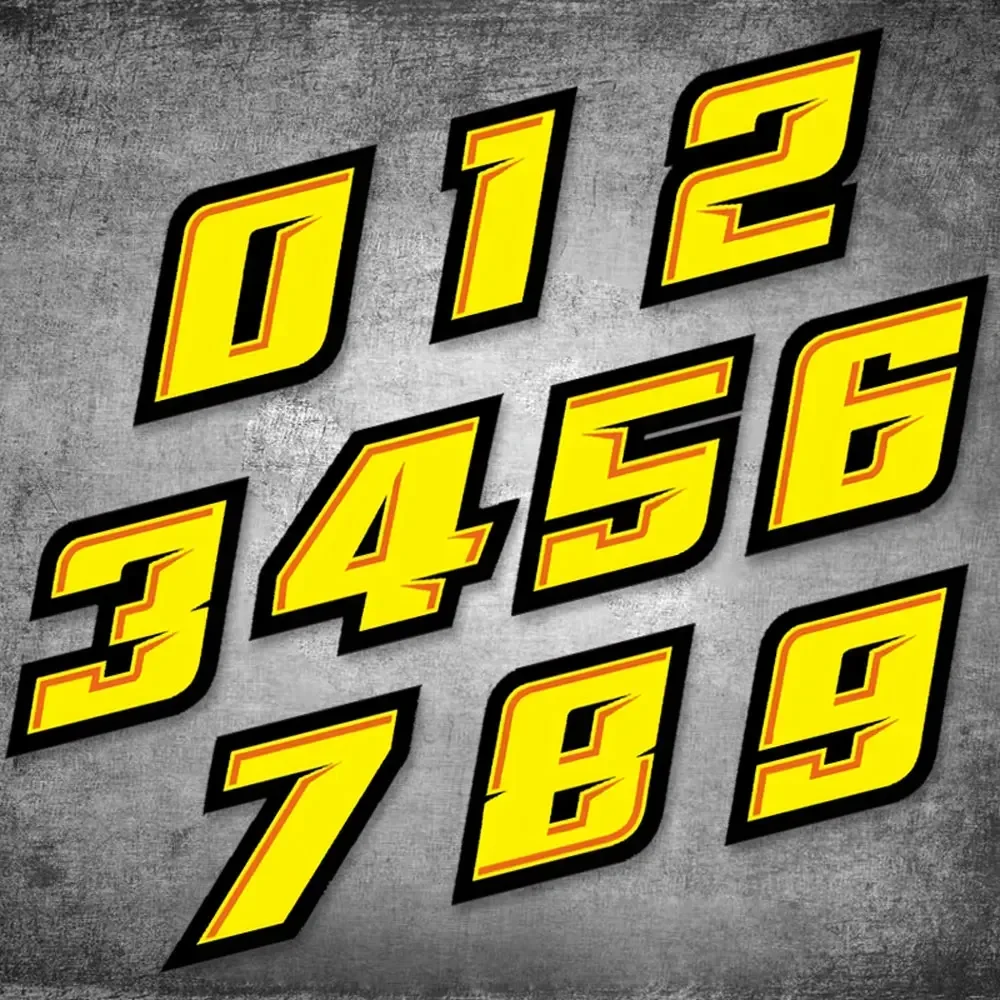 0123456789 número amarelo carro motocicleta adesivos moto tanque de combustível painéis laterais diy scooter carenagem capacete decalques vinil