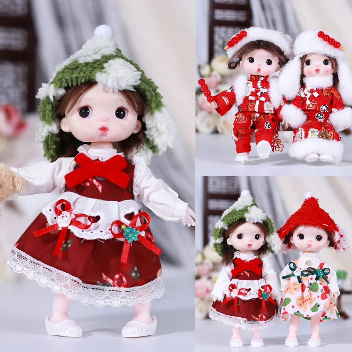 Roupas de boneca de 17cm, roupas de boneca bjd 1/8, estilo chinês, conjunto vermelho, natal e primavera, festival, roupas festivas, acessórios de boneca