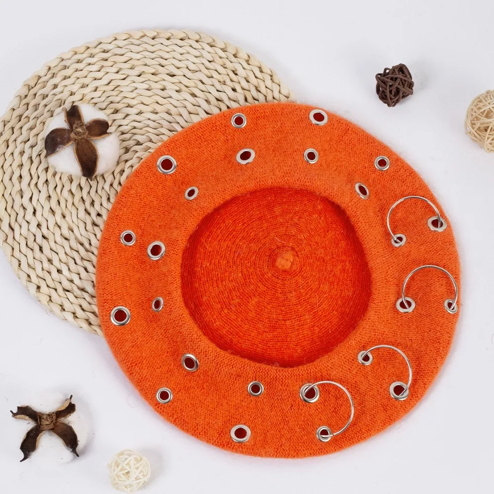 

New Solid Color Beret Caps Warm Slouchy Octagonal Hat Thickened Iron Rings Beret Winter Season