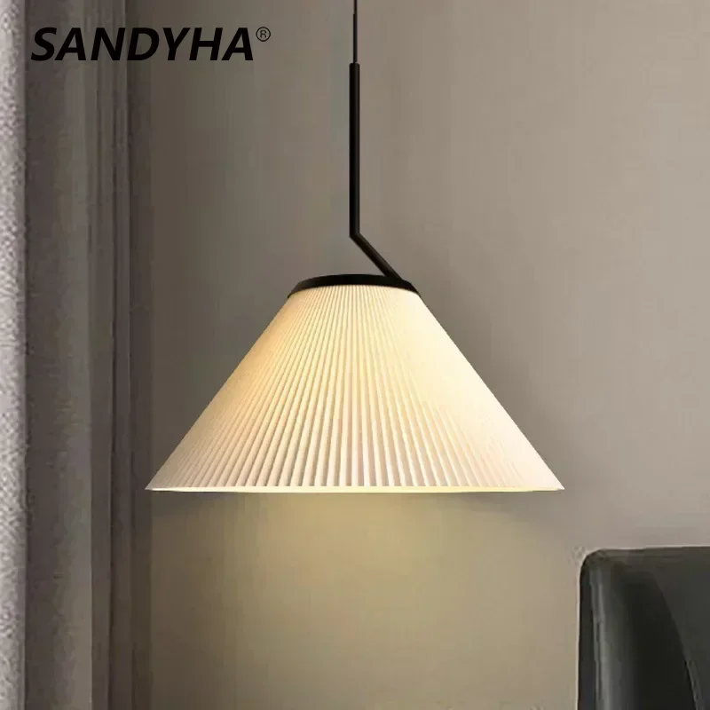 SANDYHA Nordic Cream Pendant Lights Umbrella Design Hanging Chandelier Living Room Dining Table Lighting Bedroom Decoration Home