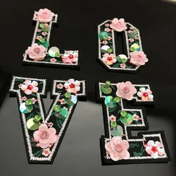 Lettere Amore Toppe con perline di strass fatte a mano per abbigliamento Cucire paillettes toppe in ferro applique ricamo parche per borse per cappelli