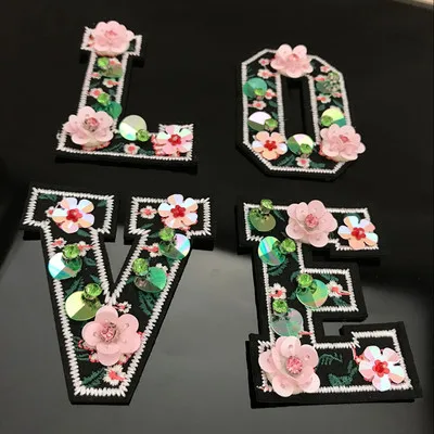 Letters Love Handmade Rhinestone beaded Patches for clothing Sew sequins iron patch applique haft parche for hats bags