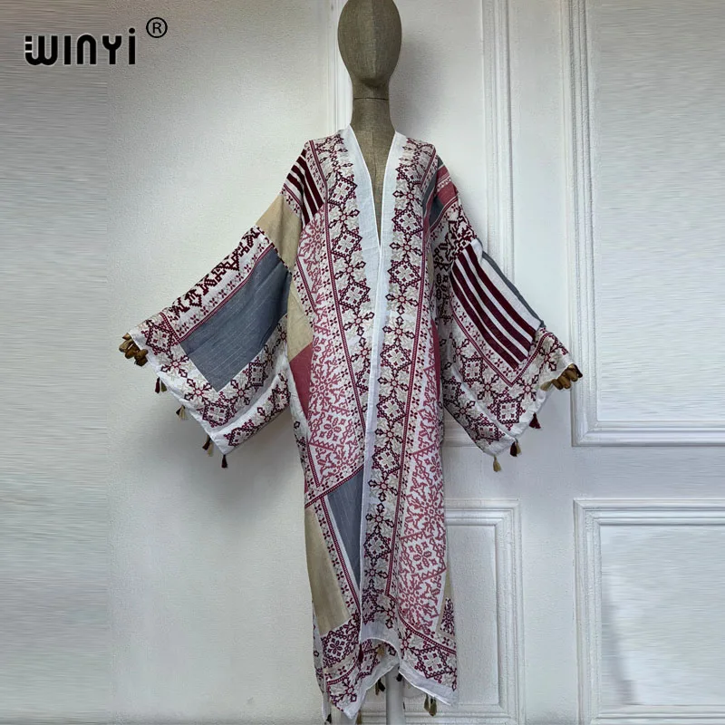 WINYI 2024 europa letnie sukienka boho plażowe eleganckie afrykański sweter damski przyjęcie świąteczne bez rozmiaru Kimono dla kobiet