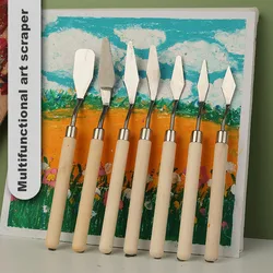 1 Pcs Student Art Oil Painting Scraper Wood Flat/Tip Head Stainless Steel Pick Knife Gouache Pigment Pointed Color Mixing Shovel