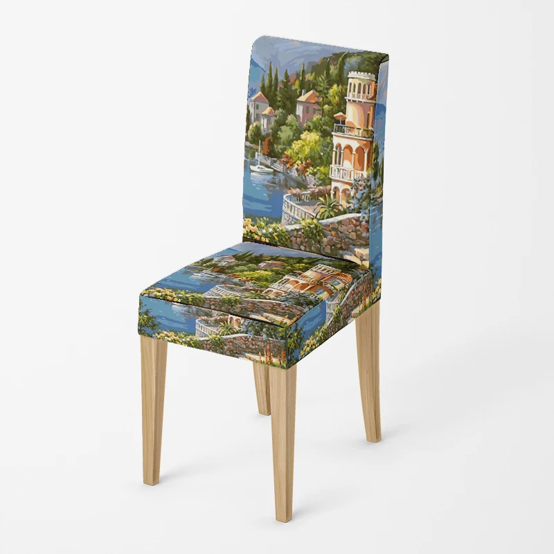 Home chair cover Oil painting style kitchen chairs Coversadjustable dining elastic fabricchairs covers chair cover for wedding