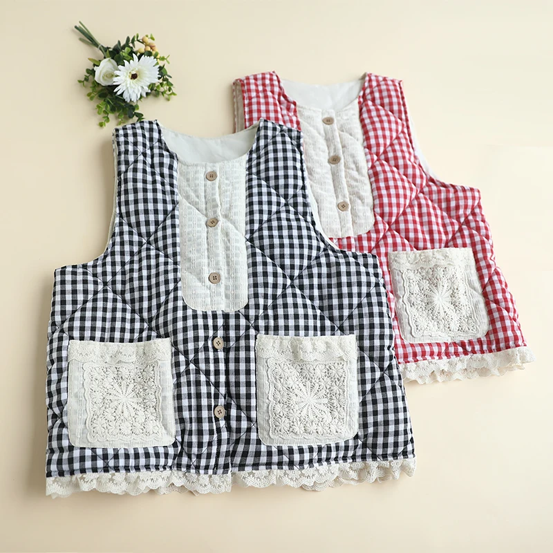 

Autumn New Sweet Plaid Outerwear Vest Women Single Breasted Vest Sleevelss Top Y1020