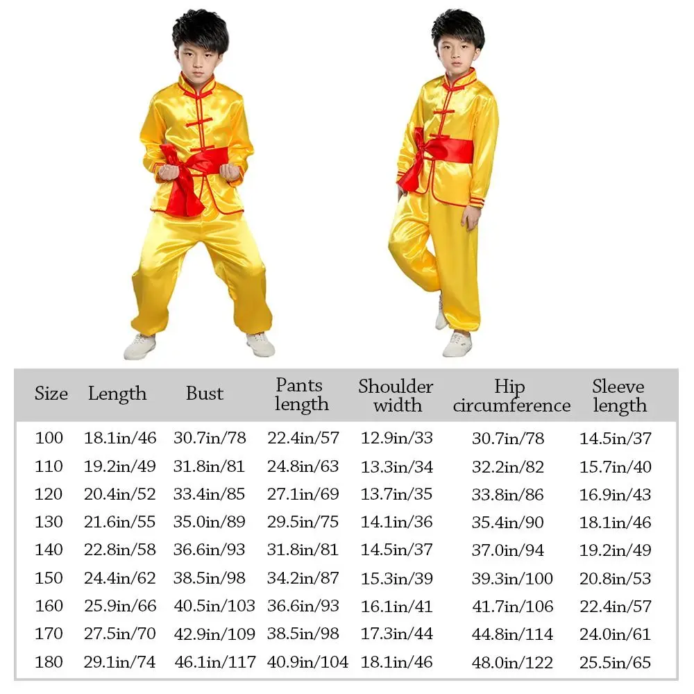 Tradycyjny chiński strój wushu z paskiem, długi rękaw, uniform kungfu, strój do występów wushu, tradycyjne stroje dla dzieci, chłopców i dziewcząt.