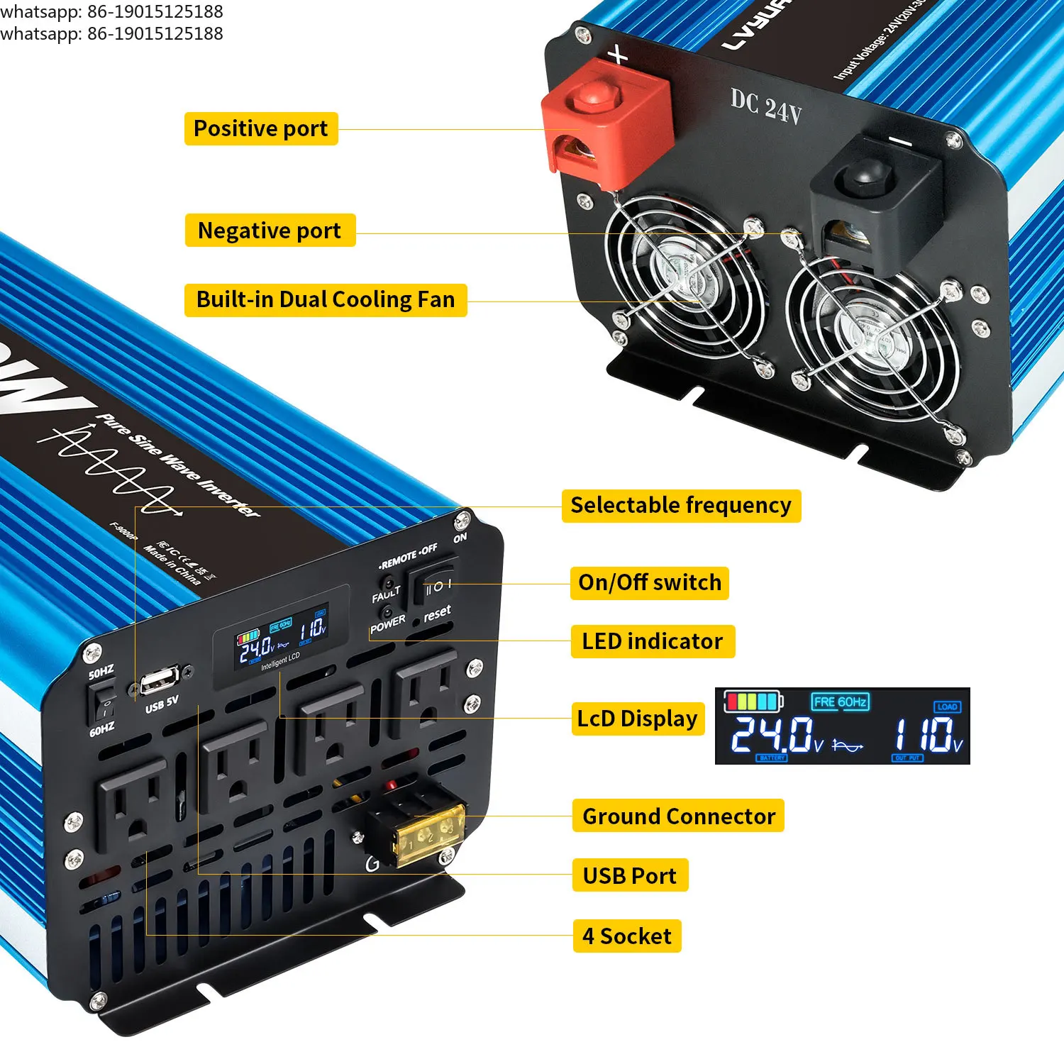 5000W/10000W Inverter DC12V to AC110V Pure Sine Wave Power Inverter For Refrigerator/Washing Machine LCD display
