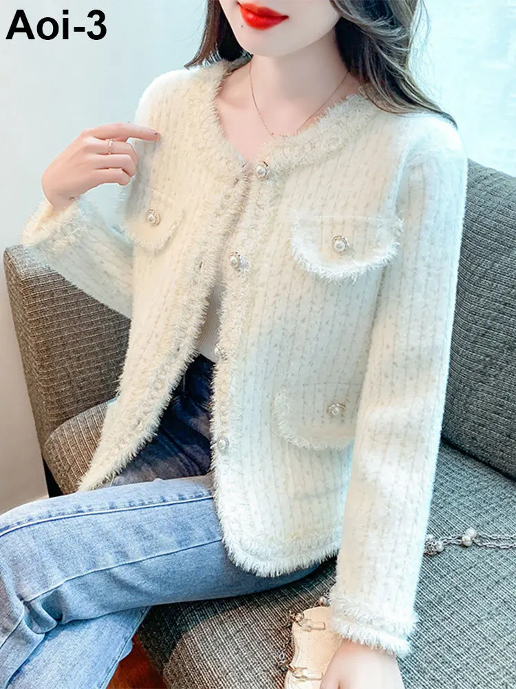 Korean Elegant Imitation Mink Cashmere Sweater Coat Women 2023 Autumn Winter Fashion Loose Soft Single-Breasted Knitted Cardigan