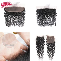 Ali Queen Hair 4x4 5x5 Water Wave HD Transparent Lace Closure With Pre-Plucked Hairline Brazilian Virgin Human Hair 130% Density