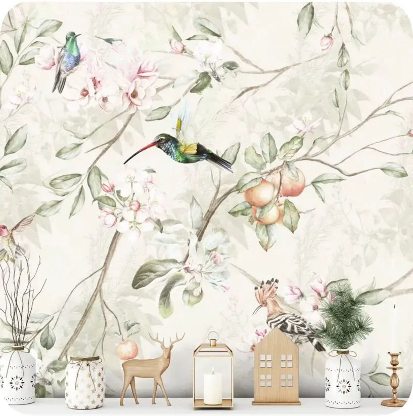 Customized Wallpaper Light Luxury Bird Fruit Tree Mural Flower leaf Living Room Bedroom Study Background Decorative Wallpaper
