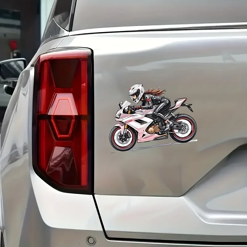 1 Stück einzigartiger Aufkleber mit einem Mädchen, das ein rosa Motorrad fährt, ideal für Wasserflaschen, Rucksäcke, Fahrradrahmen für einen unverwechselbaren Look – Detail 2
