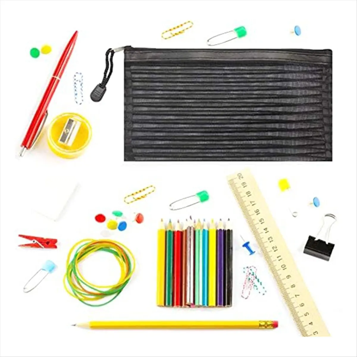 FTGT-40Pack 10 Colors Zipper Mesh Pouch, Colorful Pencil Pen Bag Multipurpose Travel Bags for Office Supplies Travel
