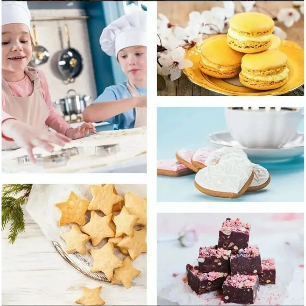 24pcs Reusable Cookie Cutters Stainless Steel Flower Star Square Round Pastry Cutter Set Nested Graduated Fondant Cutters