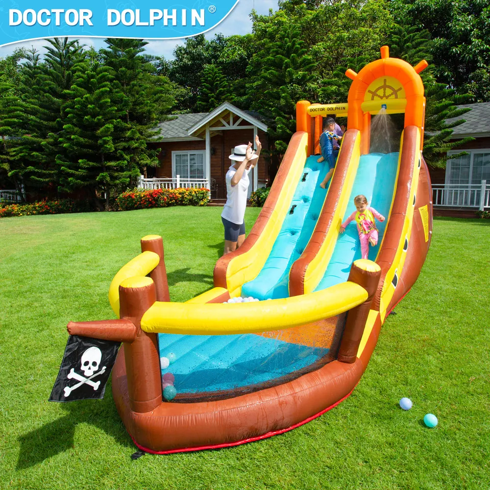 Doctor Dolphin Pirate Ship Outdoor Jumping House Combo Castle Water Long Playground Inflatable Bounce House Slide for Kids
