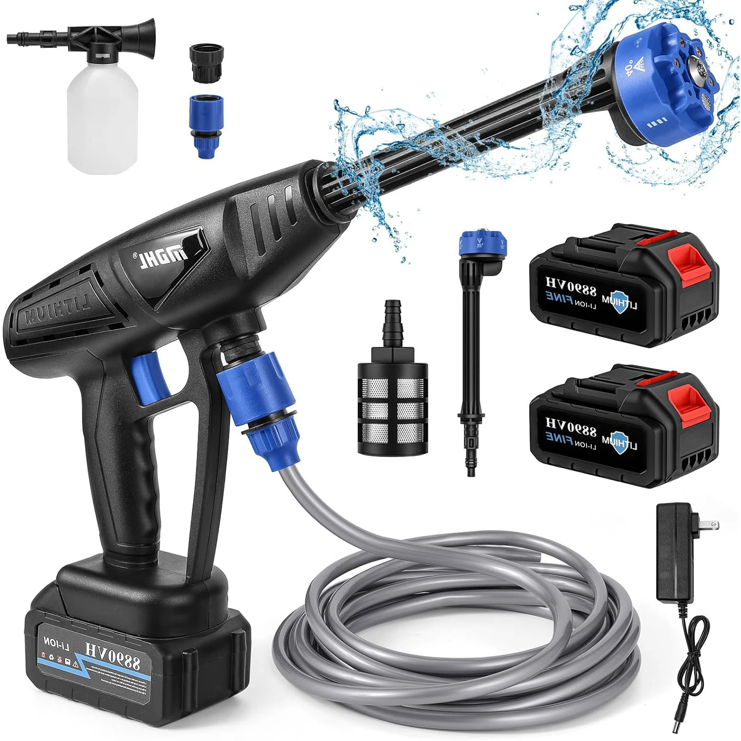 Cordless High Pressure Car Wash Gun,6-in-1 Wireless Spray Nozzle Generator,with Batteries,Bushless Cleaner for Garden,Patio