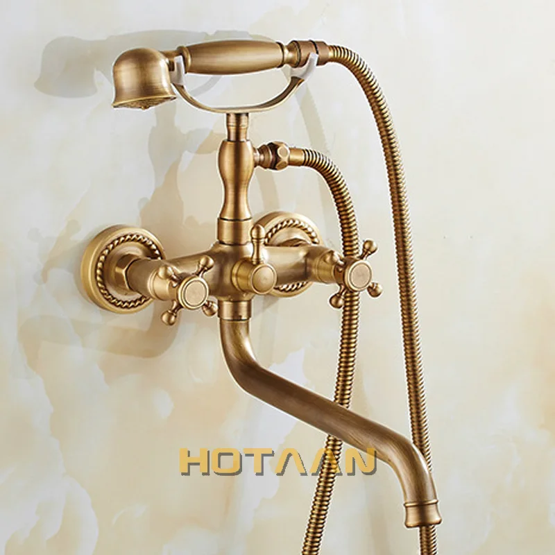 HOTAAN A set 30cm length outlet rotated Brass Body Bathroom Shower Faucet Four Handle Options Bathtub Faucet Bath Water Mixer