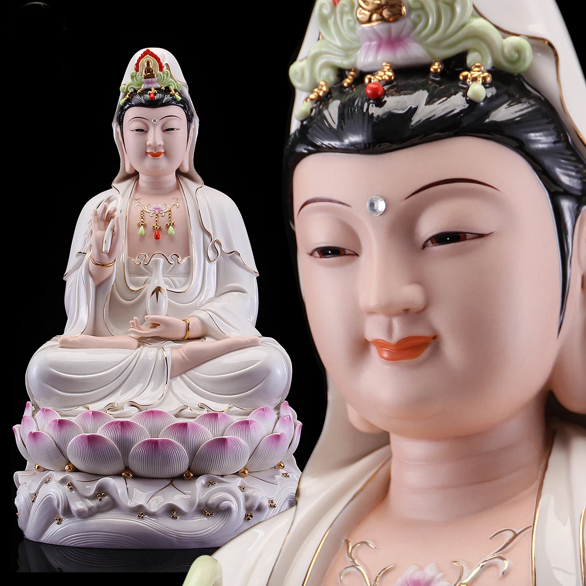 30CM Asia home altar Worship high grade Porcelain GUAN YIN PU SA BUDDHA efficacious Talisman buddha family BLESS Mascot statue