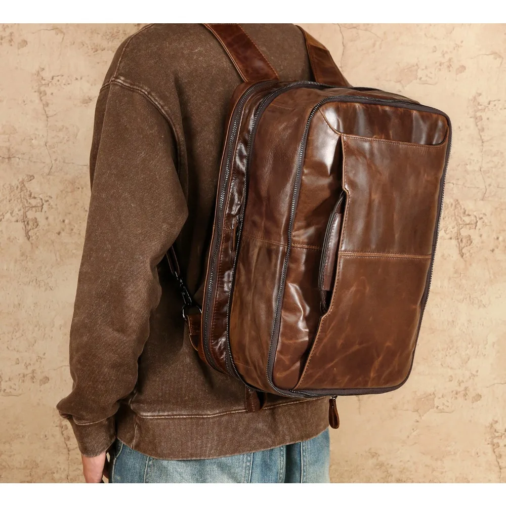 

Oil Wax Leather Premium Multifunctional Bag Travel Versatile Fashion Outdoor Leisure Large Capacity Backpack Expansion Briefcase