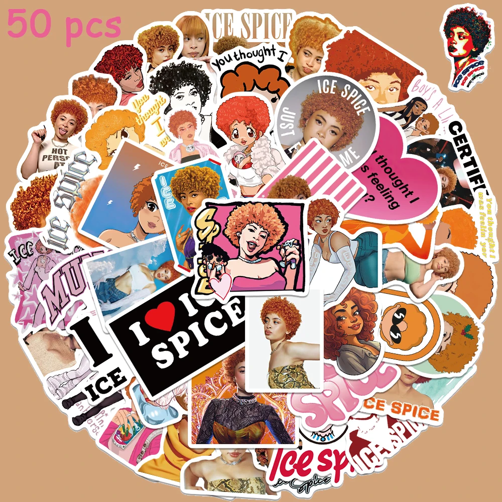 50pcs Popular American Singers Ice Spice Stickers Aesthetic Graffiti Decals For Laptop Luggage Scrapbook Stationery Stickers