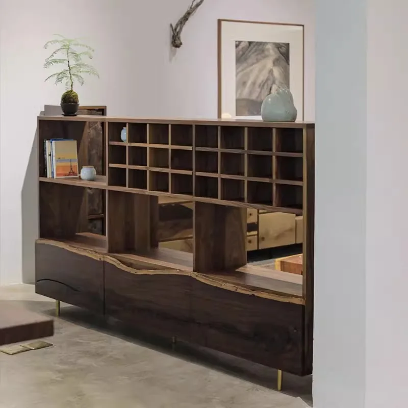 Yamagata Teacup Holder Double-sided Bookshelf Wabi Sabi Wind Shelf Entrance Partition Cabinet Tea Room