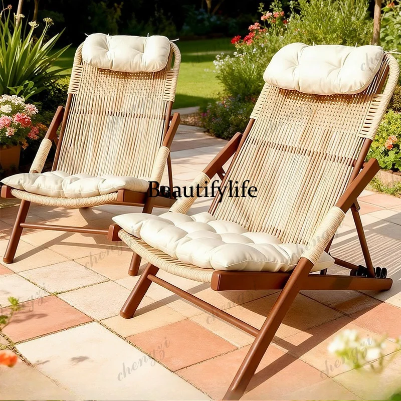 Folding recliner balcony casual lunch break rattan chair garden outdoor table open-air back chair