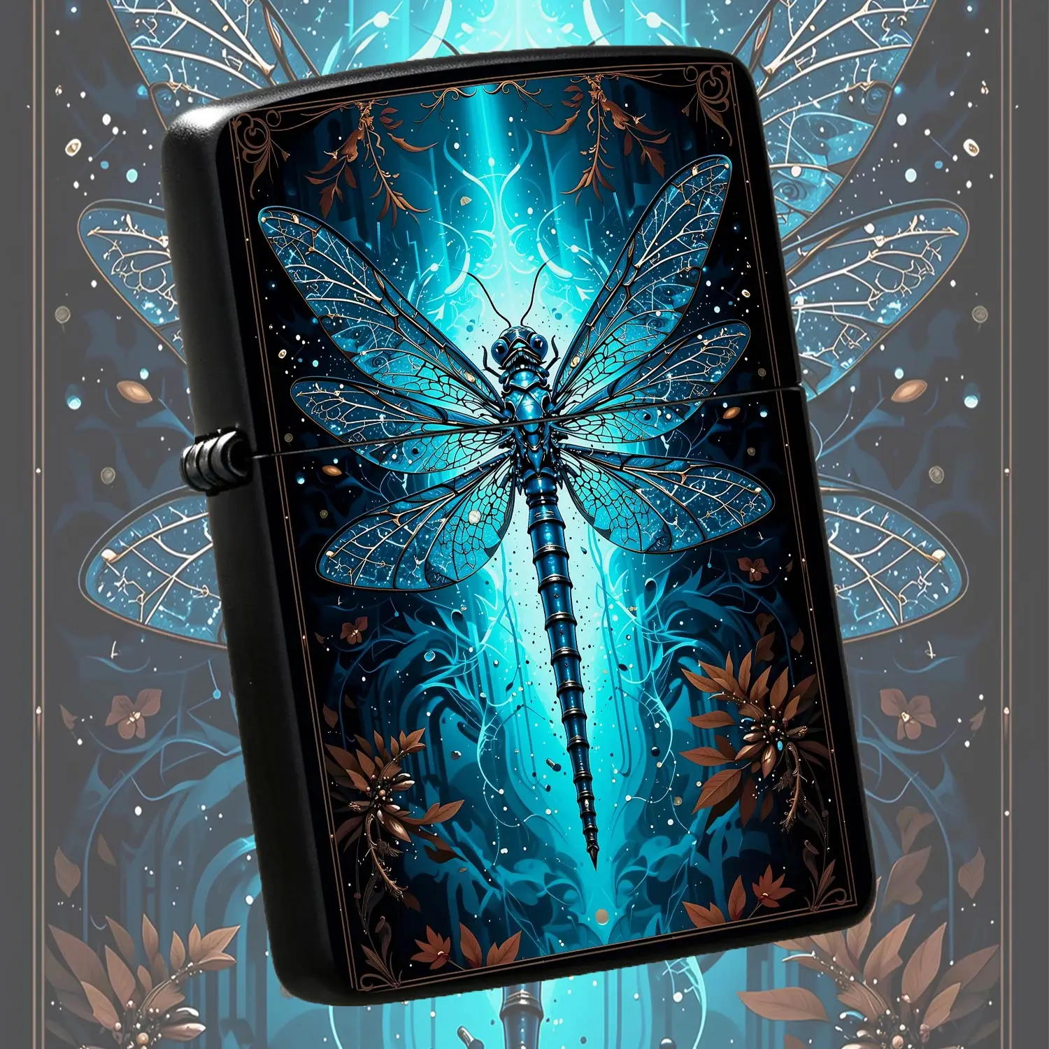 Vintage Art Dragonfly Pattern Portable Lighter, Exquisite BlueGlow Dragonfly Decorative Lighter with Ornate Bronze Floral Frame, Ideal for Daily Use, Outdoor Activities, Gifting for Festivals and Home Desktop Display for A Humorous And Inte
