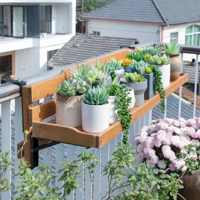 طوي في الهواء الطلق الجدول شرفة درابزين حامل زهور في الهواء الطلق معلقة تخزين حامل شرفة درابزين حامل أوعية الزهور العصارية #6