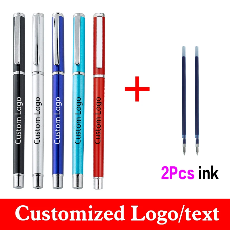 

Business Signature Pen 3pcs/set Custom Logo Get 2 Ink Advertising Metal Ballpoint Pen Gel Pen Student Prize Stationery Wholesale