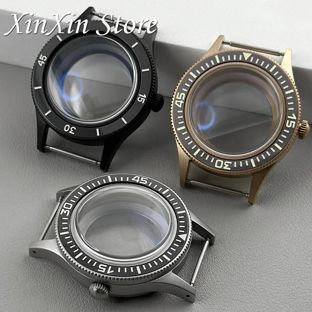 Retro 40mm Luminous Bezel Double Domed Coated AR Sapphire Glass Titanium Diving Watch Case For NH34 NH35 NH36 NH38 4R35 Movement