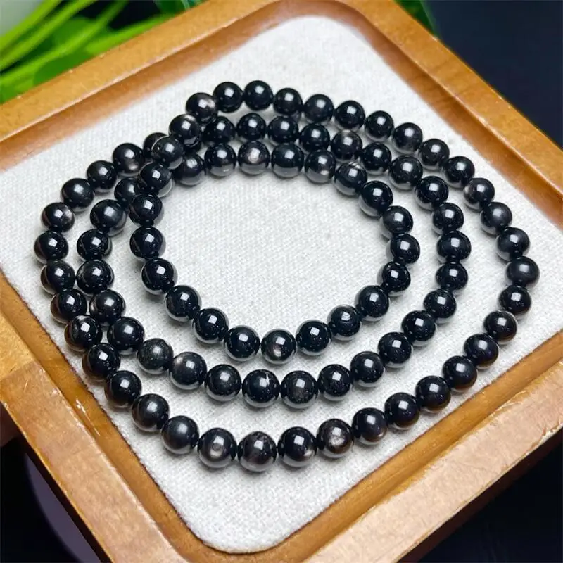 Natural Hypersthene Triple Circle Bracelet Fashion Gemstone Crystal Jewelry Bangle For Women Holiday Gift 1PCS 6/7.8MM
