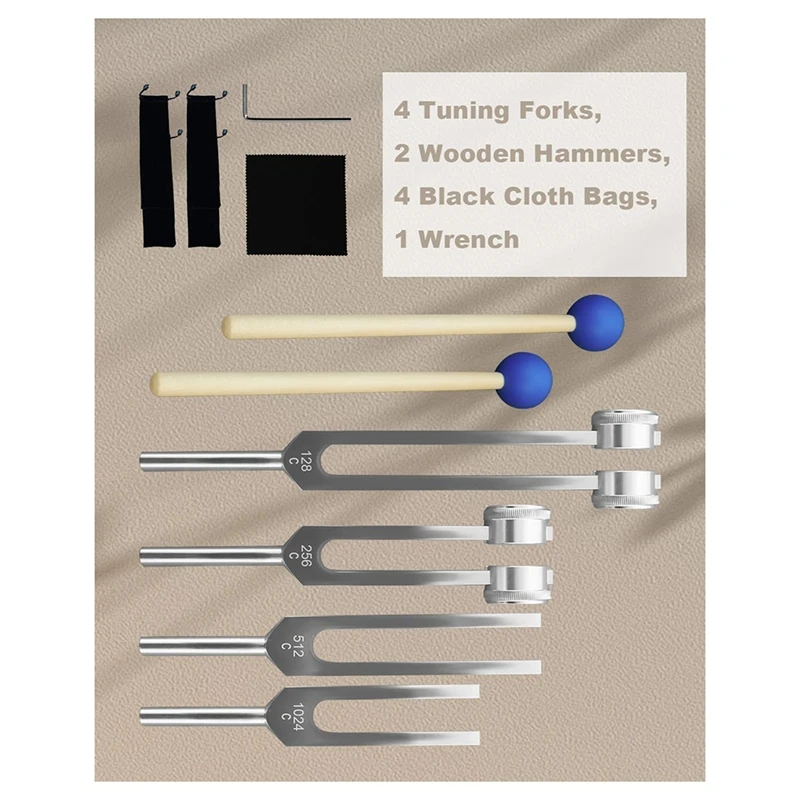 Aluminum Alloy Tuning Fork Set, 128Hz 256Hz 512Hz 1024Hz Tuning Forks For Sound Yoga Meditation Relaxation