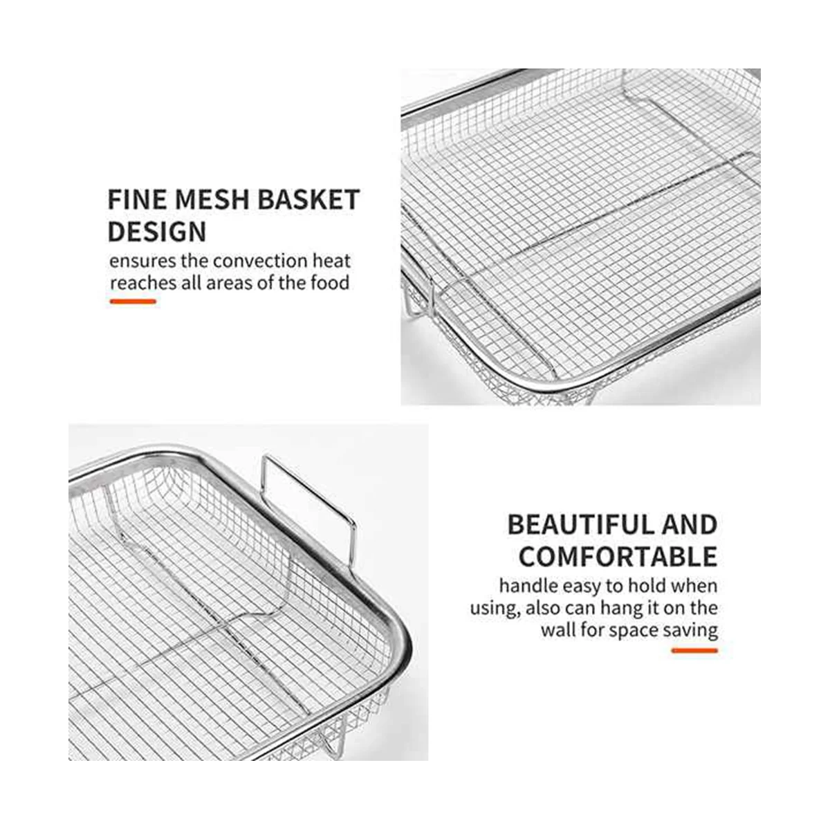 3 Pack Air Fryer Basket for Oven, Stainless Steel Grill Basket Non-Stick Mesh Basket Set, Air Fryer Tray Wire Rack