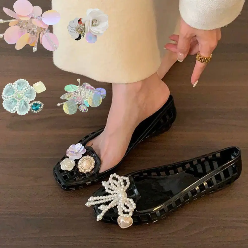 

2025 New Jelly Shoe Decorations Transparent Hole Design Shoe Charms Fashion Jelly Shoes Flower Decoration DIY Shoe Buckles Parts