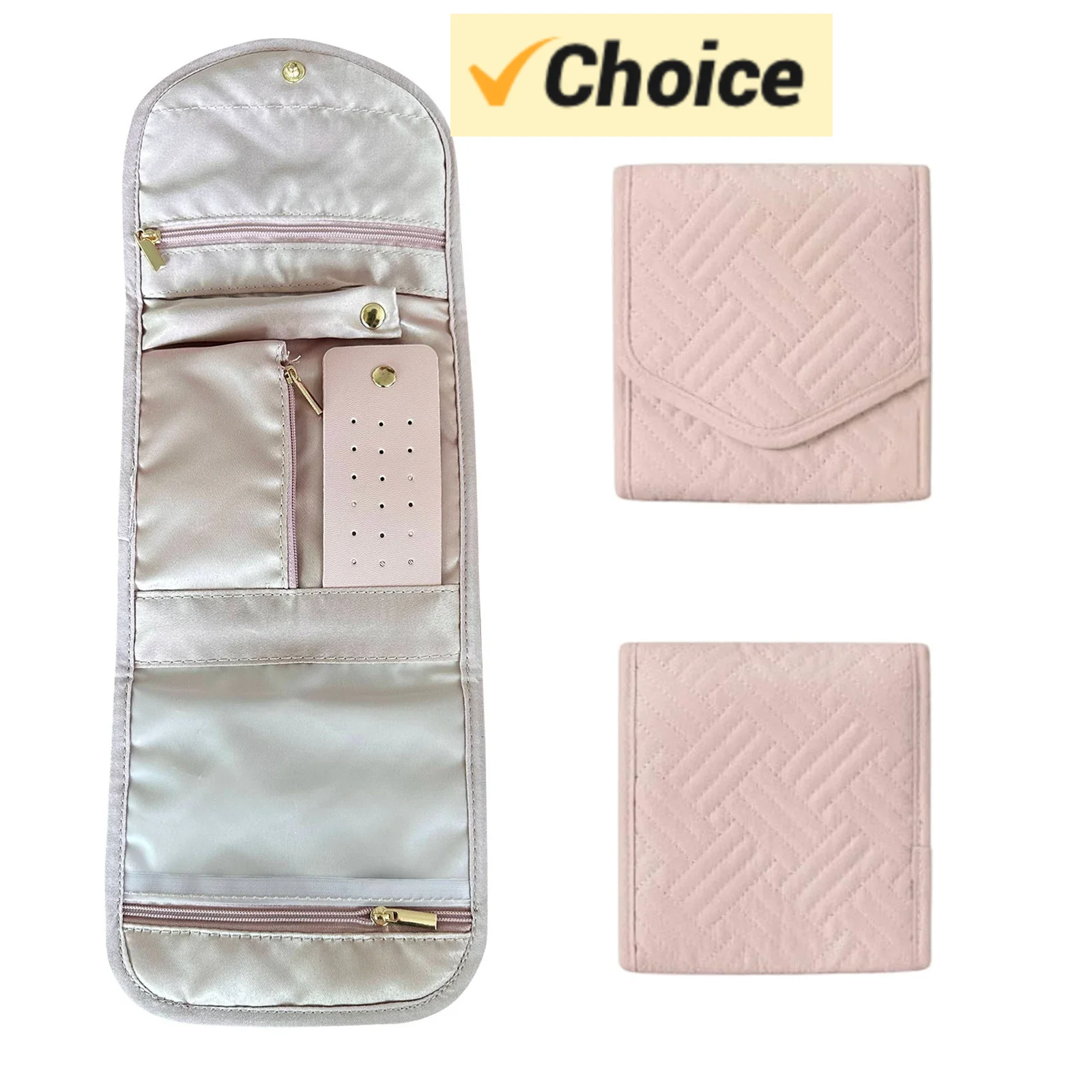 حقيبة تنظيم لفة مجوهرات السفر الأنيقة - لفة صغيرة قابلة للطي مع مقصورات آمنة للخواتم والقلائد والأقراط، ناعمة