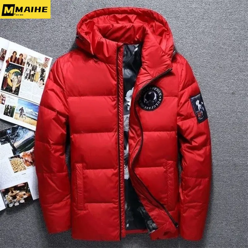 Piumino corto da uomo europa uomo piumino d'anatra bianco rosso cappotti da uomo inverno con cappuccio abbigliamento da uomo spedizione gratuita nuovo Parka inverno uomo