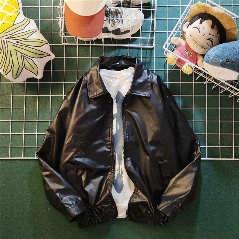 

Men's Oversized PU Leather Jacket Streetwear Style Couples Unisex Edgy Baseball Jacket Loose Fit​