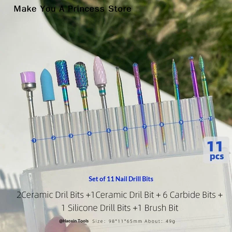 【HBA】11個/箱 プロ仕様 セラミックネイルドリルビットセット 電動マニキュアネイルファイルビット アクリルジェルネイルとキューティクル用