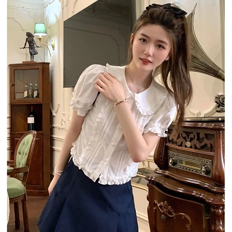 Sleeve Shirt with Slim White Short Top Summer Blusas Clothes for Women Shirts Blouse