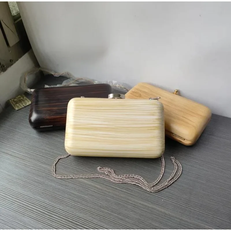 Wood Shoulder Bag for Women Wooden Purses and Handbags Solid Wood Box Bag Retro Dinner Bag Clutches Limited Quantity