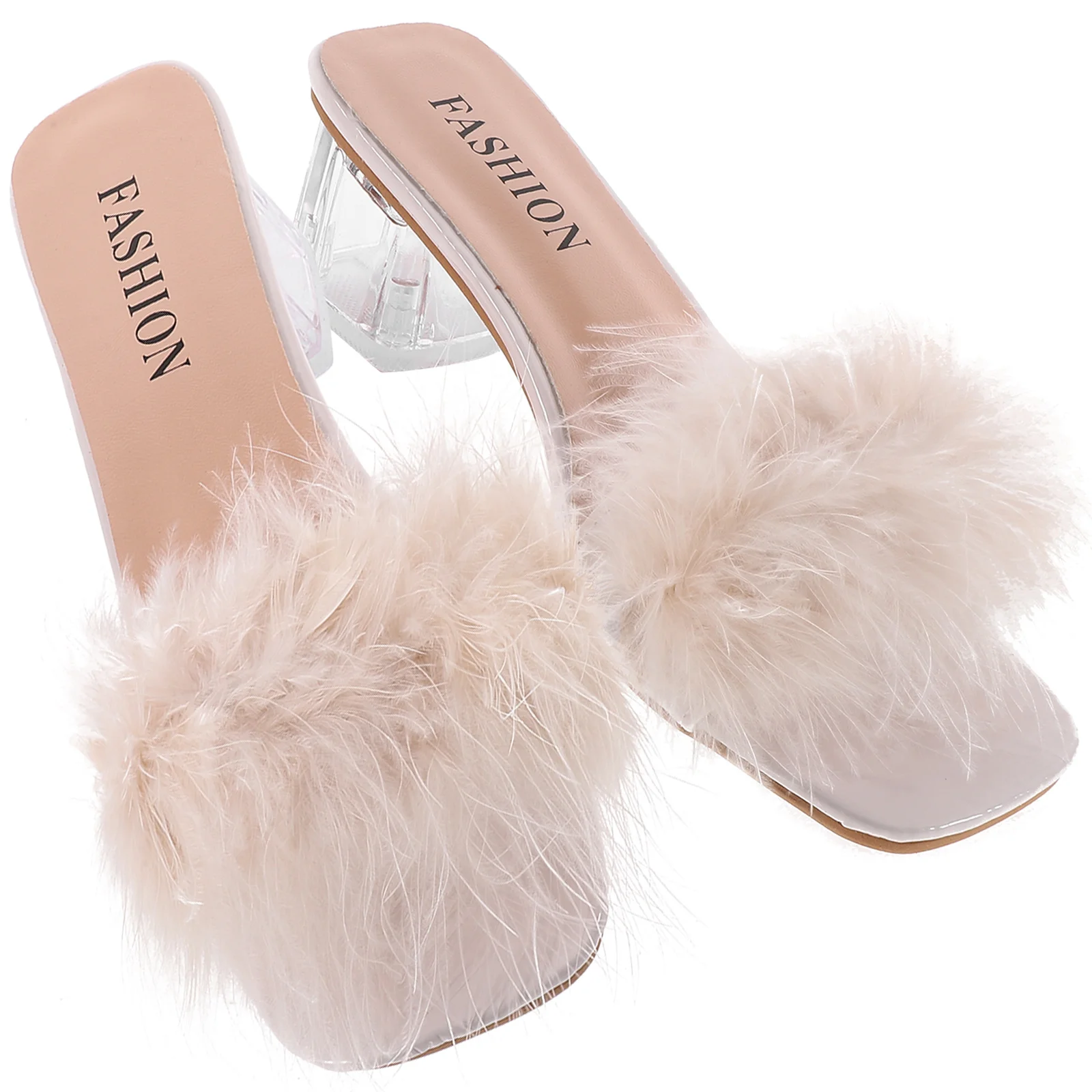 Fur Slippers Puffy Fashion Sandals High Heels Clothes Summer Clear for Hairy