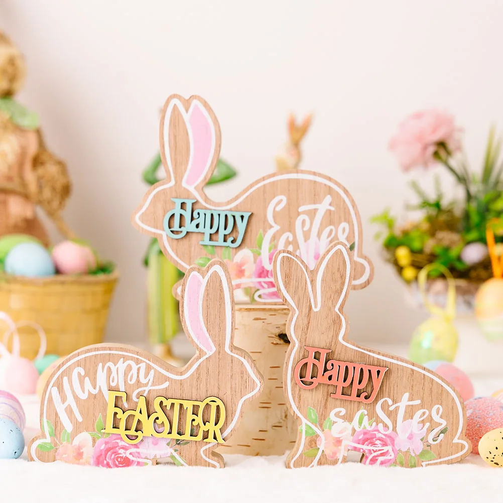 

Easter Wooden Table Sign Bunny Decorations Safe Material No Burrs Festive Garden Party Decoration Wide