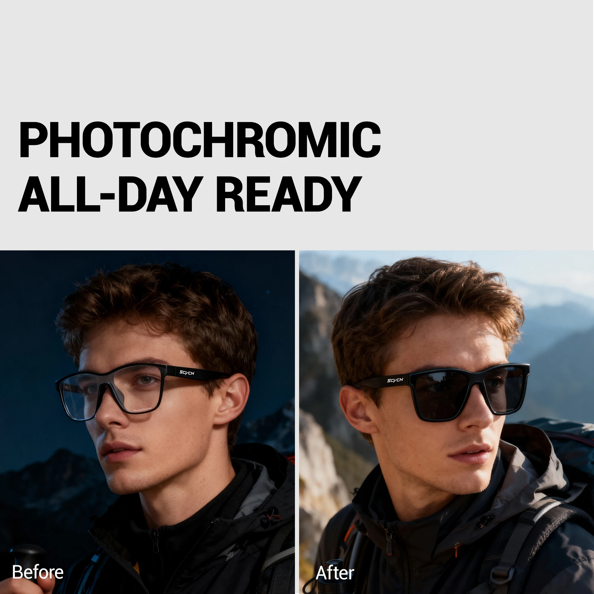 Okulary rowerowe fotochromowe SCVCN na dzień i na noc z ochroną UV400 do jazdy na rowerze szosowym, kempingu, golfa, MTB, sportów outdoorowych, biegania, sprzęt golfowy