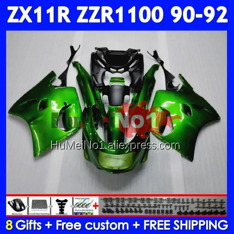 ZX-11R For KAWASAKI NINJA ZX11 Gloss green ZZR 1100 ZZR-1100 222No.5 ZZR1100 ZX 11R 11 R ZX11R 90 91 92 1990 1991 1992 Fairing