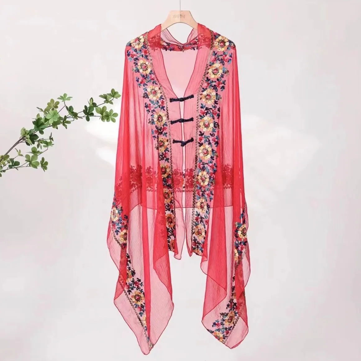 

Накидка-шаль, женская уличная одежда, этнический стиль, летняя новая стеклянная пряжа с вышивкой, модная универсальная солнцезащитная одежда