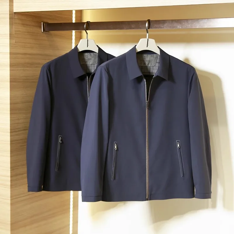 

Men's Busin Casual Lapel Waterproof Jaet Laser Cutting 3D Precision Trimmed Outerwear Spring Autumn Stand Fit Long Sl...