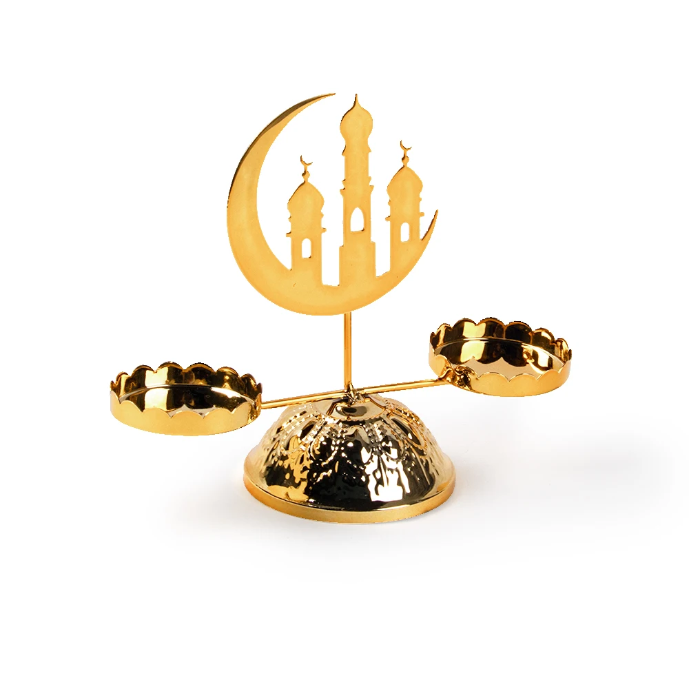 Eid Mubarak Candle Holder Set Moon Mosque Star Design Metal Candlestick for Ramadan Decor Home Islamic Muslim Party Supplies